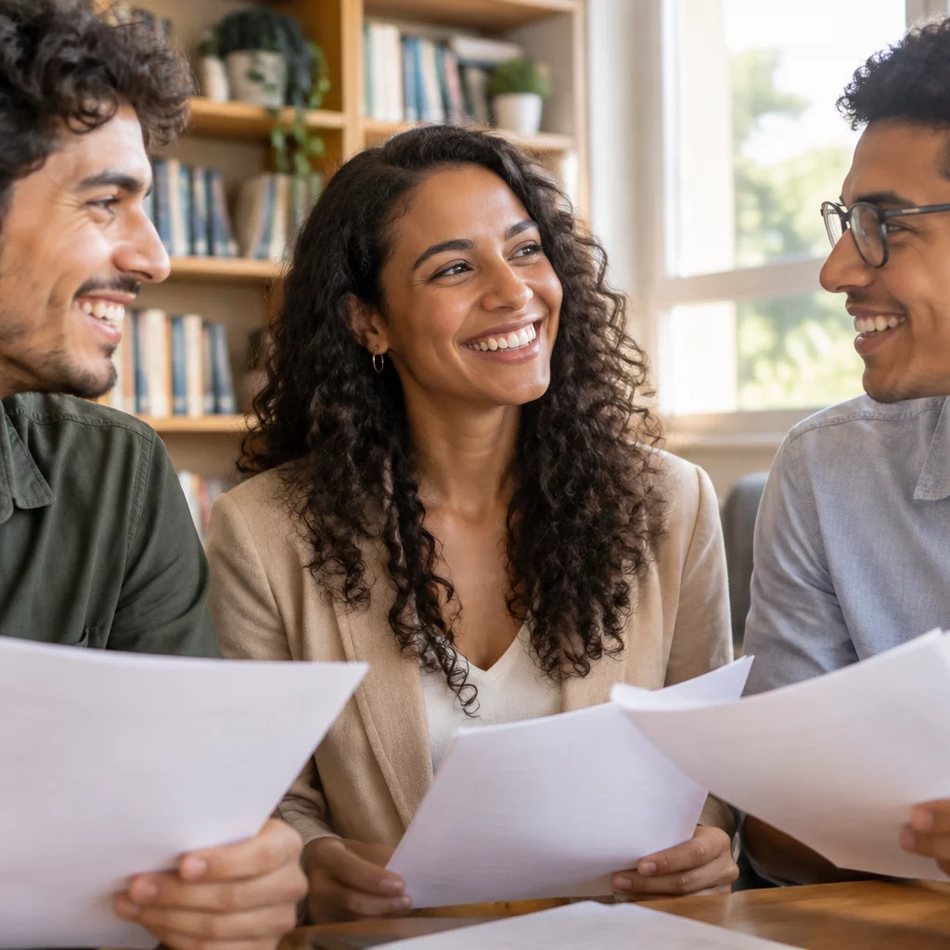 Roda de participantes com folhas na mão, comentando o que acabou de ser dito